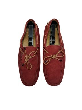 Tod's Red Suede Driving Loafers with Tan Laces